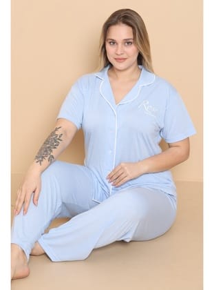 Mirano 4400 POLYVİSCON Kumaş Kısa Kollu Düğmeli Büyük Beden Kadın Pijama Takımı