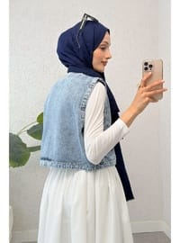Nakışlı Denim Yelek Mavi
