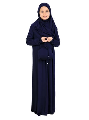 Penye Çocuk Namaz Elbisesi Çantalı Lacivert
