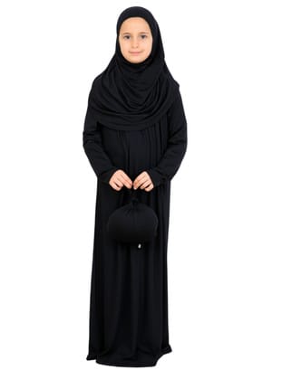 Penye Çocuk Namaz Elbisesi Çantalı Siyah