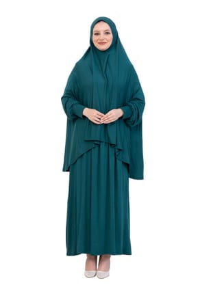 Penye İki Parça Namaz Elbisesi Seti Zümrüt