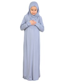 Penye Çocuk Namaz Elbisesi Çantalı Gri