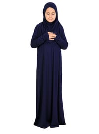 Penye Çocuk Namaz Elbisesi Çantalı Lacivert