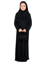 Penye Çocuk Namaz Elbisesi Çantalı Siyah