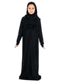 Penye Çocuk Namaz Elbisesi Çantalı Siyah