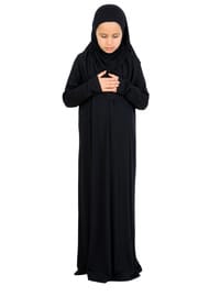 Penye Çocuk Namaz Elbisesi Çantalı Siyah