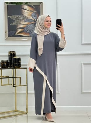 Büyük Beden Asimetrik Pantolon Takım - Antrasit - MODANURSEDA