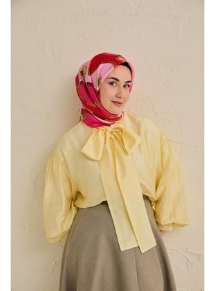 Twill İpek Eşarp Kemer Desen Fuşya 90x90