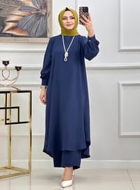 Rahat Kesim Tesettür Pantolon Takım - Lacivert