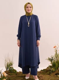 Rahat Kesim Tesettür Pantolon Takım - Lacivert
