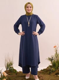 Rahat Kesim Tesettür Pantolon Takım - Lacivert