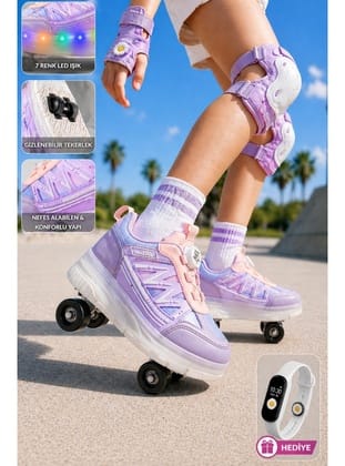 Muggo SKATE Çocuk Işıklı Patenli Tekerlekli Sneaker Spor Ayakkabı LİLA