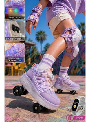 Muggo SKY Çocuk Işıklı Patenli Tekerlekli Sneaker Spor Ayakkabı LİLA