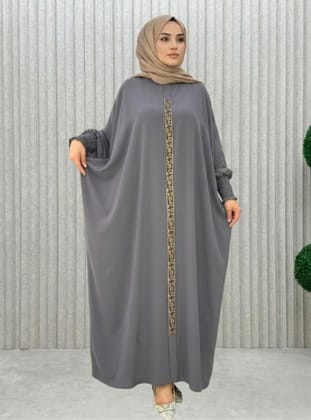 Tesettür Umreye Uygun Şerit Detaylı Ferace - Antrasit - MODANURSEDA