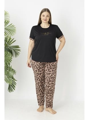 Estiva Kadın Kaplan Alt Desenli Kısa Kollu Soft Battal Pijama Takımı 