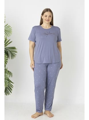 Estiva Kadın Puantiye Alt Desenli Kısa Kollu Soft Battal Pijama Takımı LİLA
