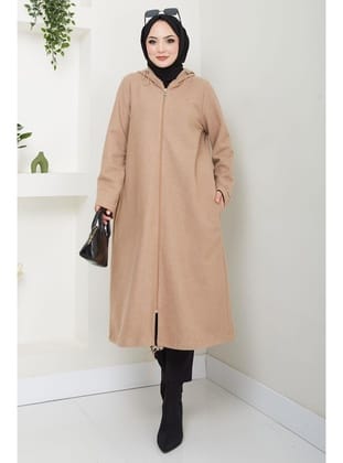 Fermuarlı Kapüşonlu Kap Camel HM2636