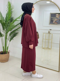 Tesettür Dabıl Kumaş Oversize Takım - Bordo