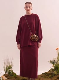 Tesettür Dabıl Kumaş Oversize Takım - Bordo