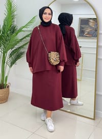 Tesettür Dabıl Kumaş Oversize Takım - Bordo