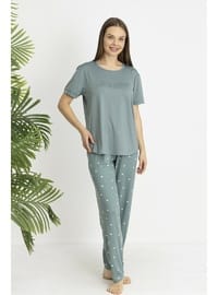 Estiva Kadın Kalp Alt Desenli Kısa Kollu Soft Pijama Takımı Yeşil