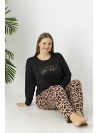Estiva Kadın Kaplan Alt Desenli Soft Uzun Kollu Battal Pijama Takımı