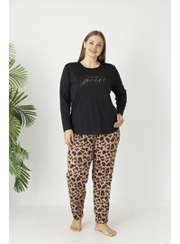 Estiva Kadın Kaplan Alt Desenli Soft Uzun Kollu Battal Pijama Takımı