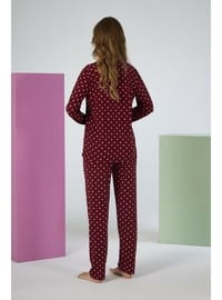 Estiva Kadın Puantiyeli Bordo Önden Düğmeli Soft Pijama Takımı