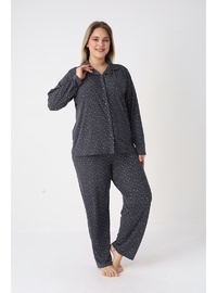 Estiva Kadın Yıldız Desenli Lacivert Önden Düğmeli Soft Battal Pijama Takımı