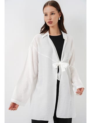 Kadın Salaş Bağcıklı Kimono 5981 - Beyaz BEYAZ