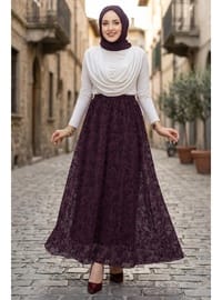 Flok Baskılı Astarlı Çiçek Desenli Tül Etek