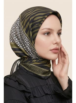 Çizgili Zebra Desen Haki Soft Pamuk Eşarp