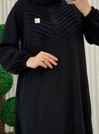 Düğmeli Zarif Tesettür Pantolon Takım - Siyah