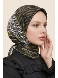 Çizgili Zebra Desen Haki Soft Pamuk Eşarp