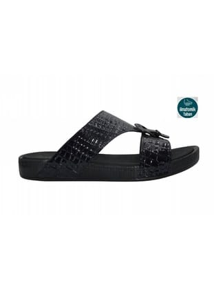Erkek Siyah Yılan Desenli Terlik  Siyah