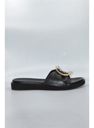 Kadın Şık Tokalı Siyah Günlük Moda Terlik   Siyah