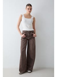 Bol Paça Denim Pantolon 32 8003 Kahverengi