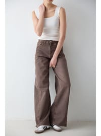 Bol Paça Denim Pantolon 32 8003 Kahverengi