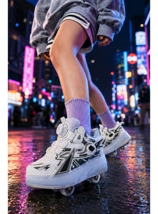 Muggo PATO Çocuk Işıklı Patenli Tekerlekli Sneaker Spor Ayakkabı BEYAZ