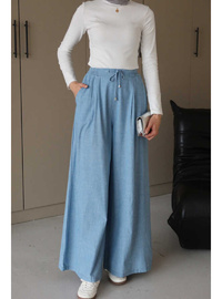 Bol Paça Denim Pantolon Mavi