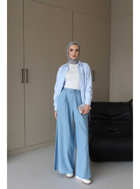 Bol Paça Denim Pantolon Mavi