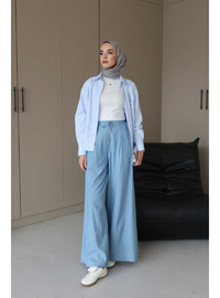 Bol Paça Denim Pantolon Mavi