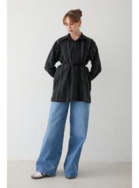 Taşlı Poplin Gömlek 32 2620 SİYAH