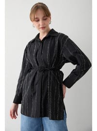 Taşlı Poplin Gömlek 32 2620 SİYAH