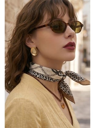 Leopar Desenli Kahverengi Bandana Fular 50x50