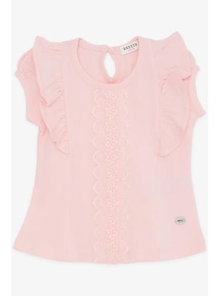Breeze Kız Bebek Tişört Fırfırlı Nakışlı Güpürlü 6 Ay-2 Yaş, Pembe