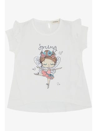 Breeze Kız Çocuk Tişört Bahar Temalı Balerin Kız Baskılı 1.5-5 Yaş, Beyaz