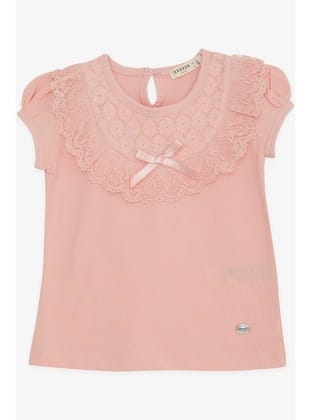 Breeze Kız Çocuk Tişört Dantelli 1.5-5 Yaş, Somon