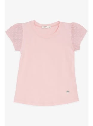 Breeze Kız Çocuk Tişört Kolları Fistolu 3-8 Yaş, Pudra