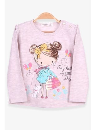 Breeze Kız Çocuk Uzun Kollu Tişört Kız Baskılı 1.5-5 Yaş, Bej Melanj